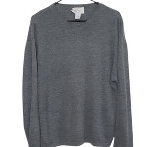 Bill Blass Grey Silk Cashmere V Neck Knit Sweater  Men's Size XL Extra Large